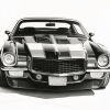 1970 Chevy Camaro in Black and White Diamond Painting