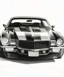 1970 Chevy Camaro in Black and White Diamond Painting