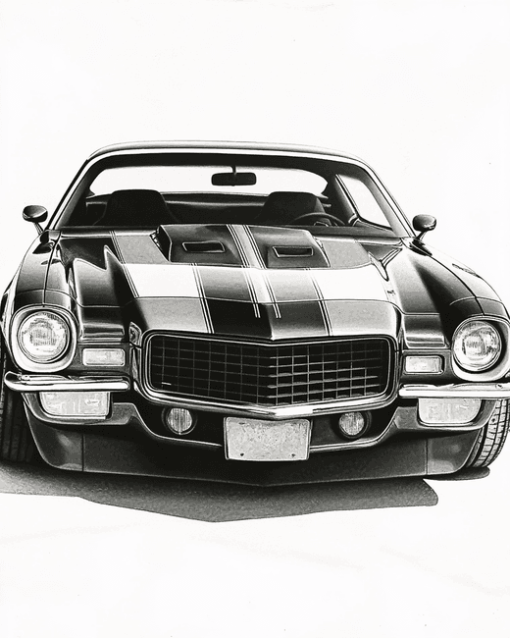 1970 Chevy Camaro in Black and White Diamond Painting