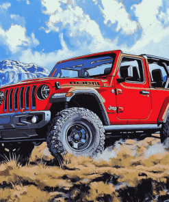 2018 Jeep Wrangler Red Engine Diamond Painting