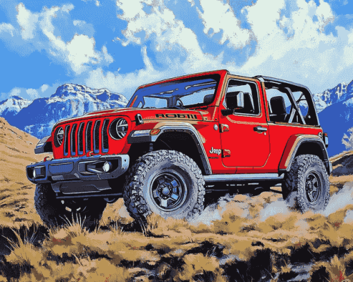 2018 Jeep Wrangler Red Engine Diamond Painting