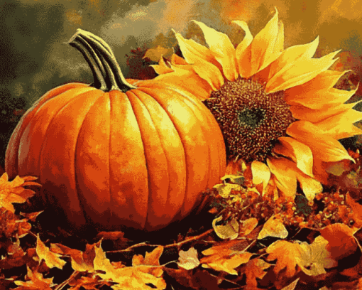 "Autumn Pumpkin Blossom Diamond Painting"