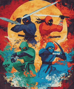 3 Ninjas Colorful Cartoons Diamond Painting