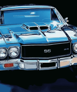 70s Blue Classic Car Diamond Painting