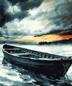 Abandoned Boat Stormy Landscape Diamond Painting