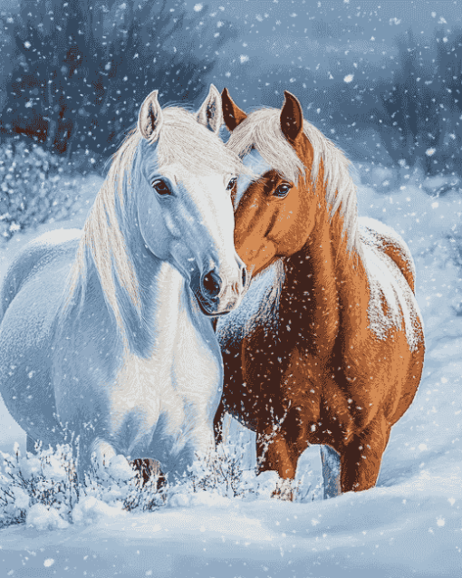 Adorable Winter Horses Diamond Painting