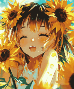 Aesthetic Anime Sunflower Girl Diamond Painting