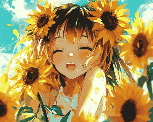 Aesthetic Anime Sunflower Girl Diamond Painting