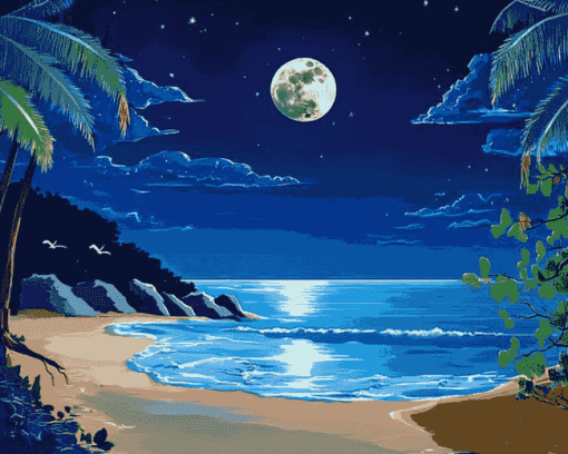 Aesthetic Beach Moonlit Seascape Diamond Painting