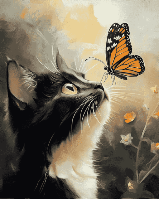 Aesthetic Butterfly on Cat Diamond Painting