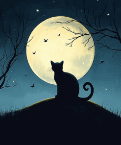 Aesthetic Cat Moon Silhouette Diamond Painting