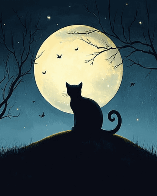 Aesthetic Cat Moon Silhouette Diamond Painting