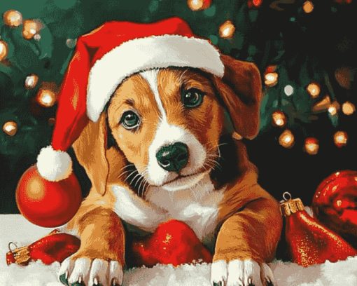 Aesthetic Christmas Puppies Diamond Painting