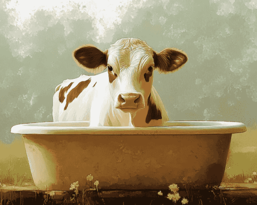 Aesthetic Cow Bathtub Diamond Painting