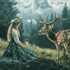 Aesthetic Deer and Girl Diamond Painting