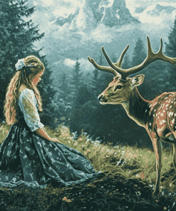 Aesthetic Deer and Girl Diamond Painting