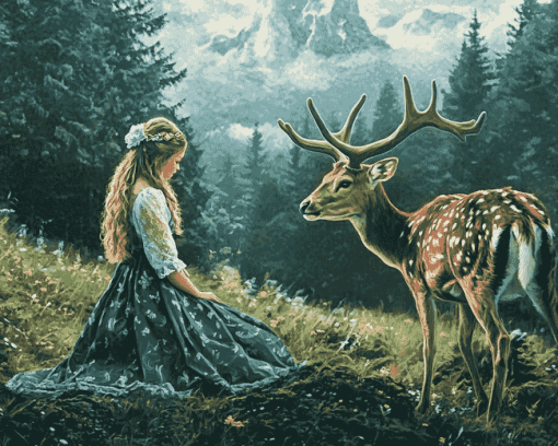 Aesthetic Deer and Girl Diamond Painting