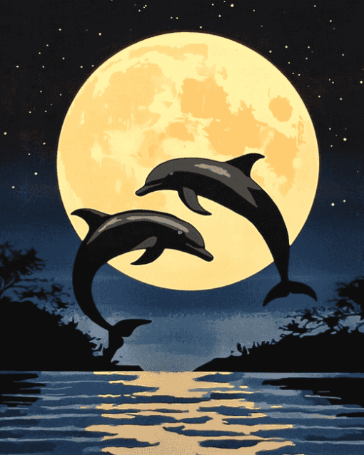 Aesthetic Dolphins Moonlight Diamond Painting