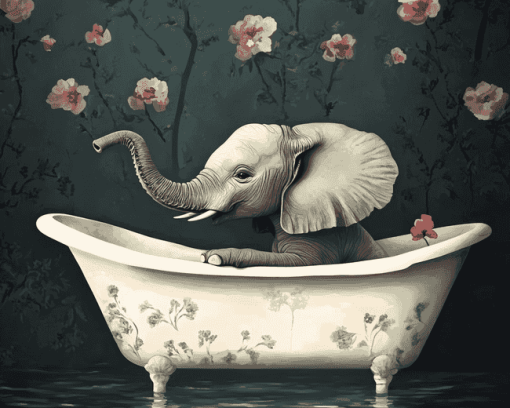 Aesthetic Elephant in Bathtub Diamond Painting