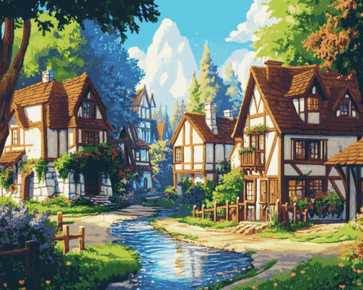 Aesthetic Fantasy Town Diamond Painting