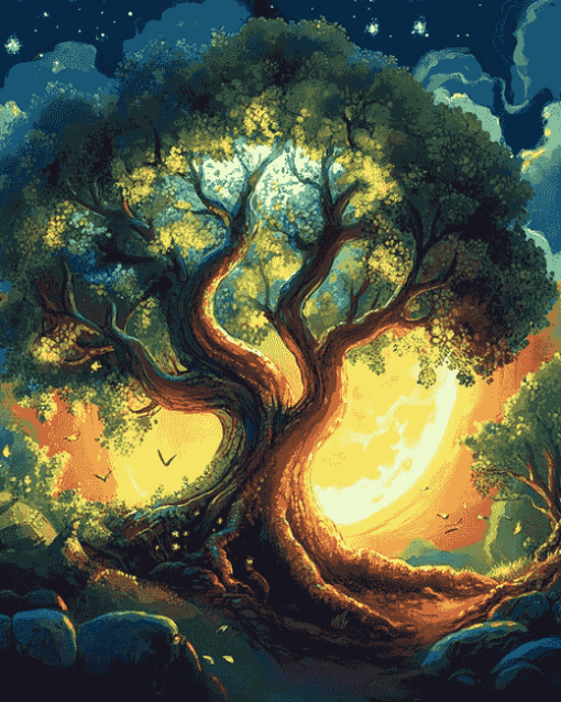 Aesthetic Fantasy Tree Night and Day Diamond Painting