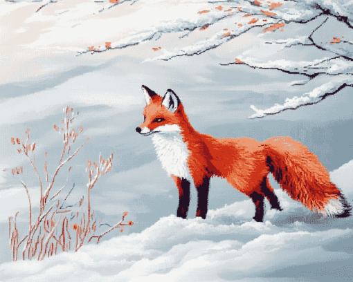 Aesthetic Fox in Snow Diamond Painting