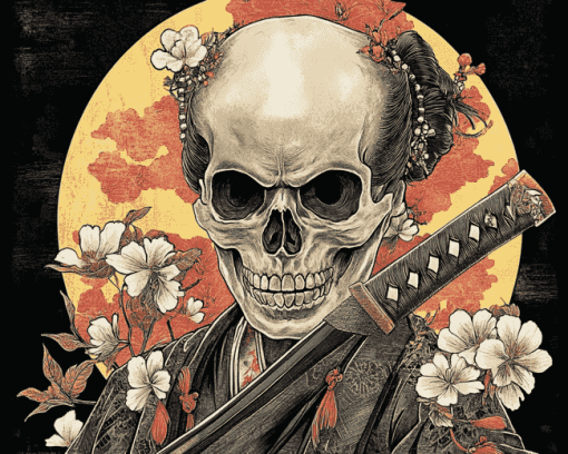 Aesthetic Japanese Samurai Skull Diamond Painting