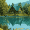 Aesthetic Lakeside Cabin Scene Diamond Painting