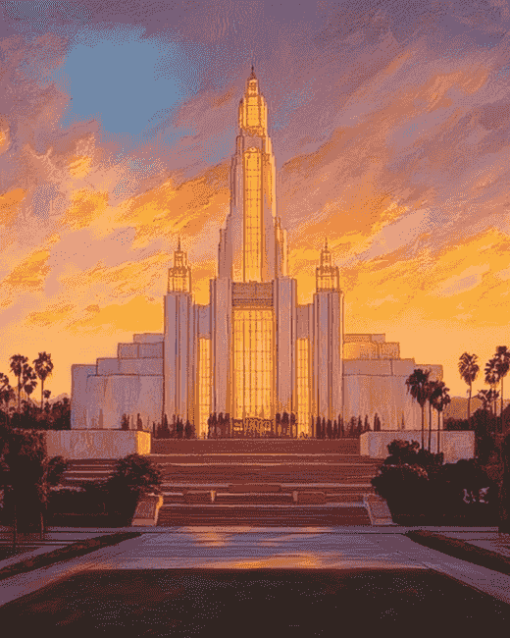 Aesthetic Los Angeles Sunset Temple Diamond Painting