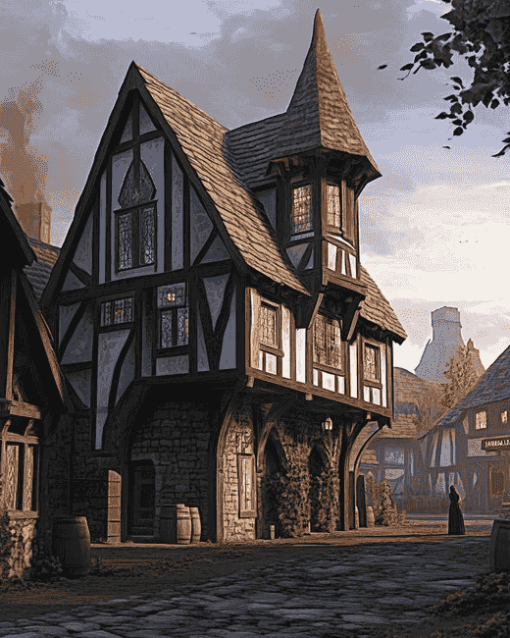 Aesthetic Medieval Inn Building Diamond Painting