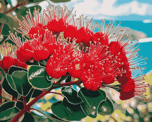 Aesthetic Pohutukawa Blossoms Diamond Painting