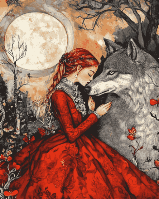 Aesthetic Red Riding Fantasy Diamond Painting