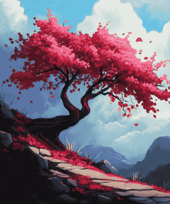 Aesthetic Red Tree Diamond Painting