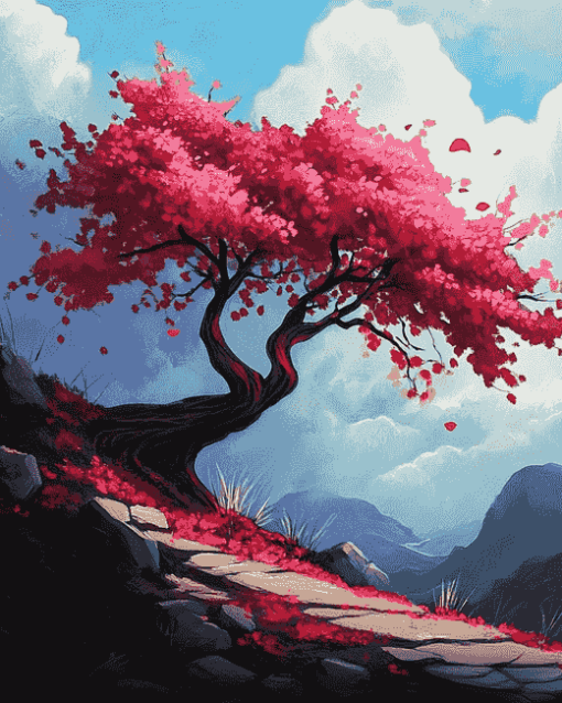 Aesthetic Red Tree Diamond Painting