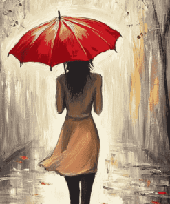 Aesthetic Red Umbrella Girl Diamond Painting