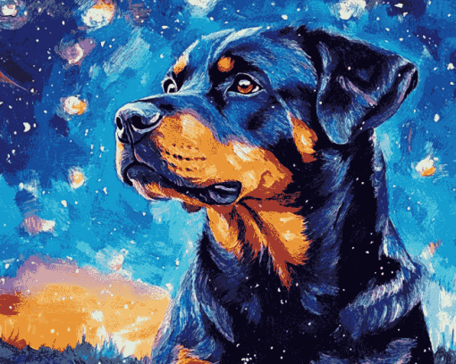 Aesthetic Rottweiler Starry Night Diamond Painting