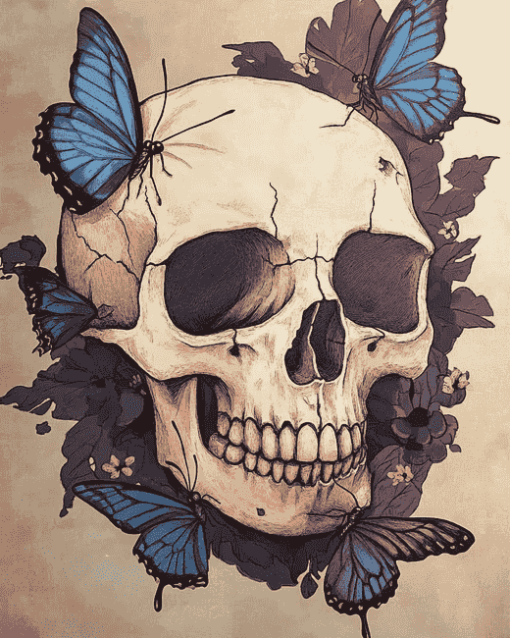 Aesthetic Skull With Butterflies Diamond Painting