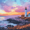 Aesthetic Sunset at Portland Lighthouse Diamond Painting