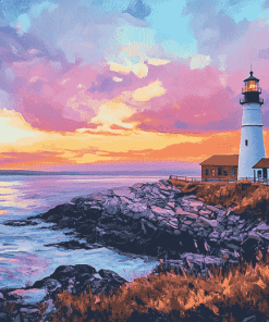 Aesthetic Sunset at Portland Lighthouse Diamond Painting