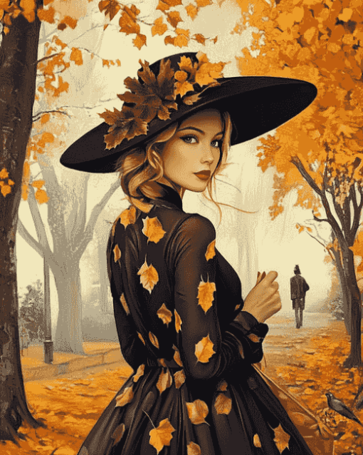 Aesthetic Vintage Autumn Woman Diamond Painting