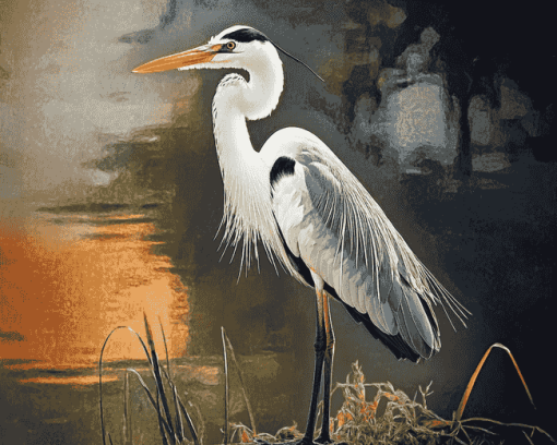 Aesthetic White Heron Diamond Painting