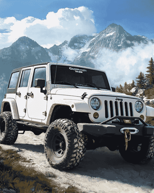 Aesthetic White Jeep Jku Diamond Painting