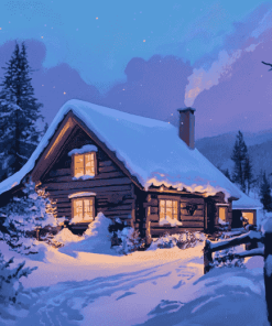 Aesthetic Winter Cabin Norway Diamond Painting