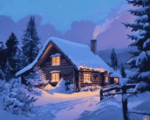 Aesthetic Winter Cabin Norway Diamond Painting