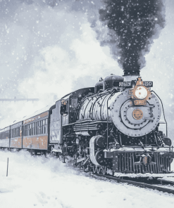 Aesthetic Winter Steam Train Diamond Painting