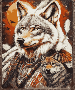 Aesthetic Wolf and Indian Chief Diamond Painting