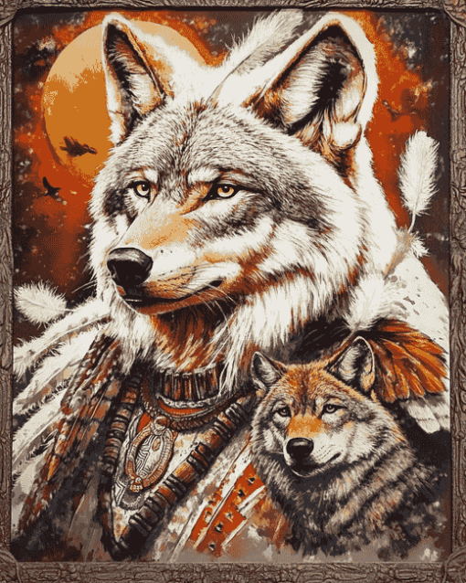 Aesthetic Wolf and Indian Chief Diamond Painting