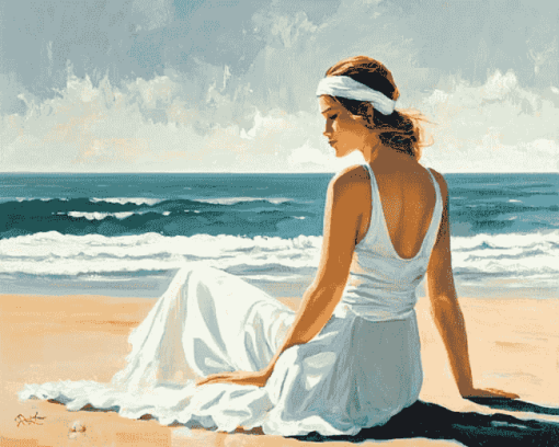 Aesthetic Woman Beach Scene Diamond Painting