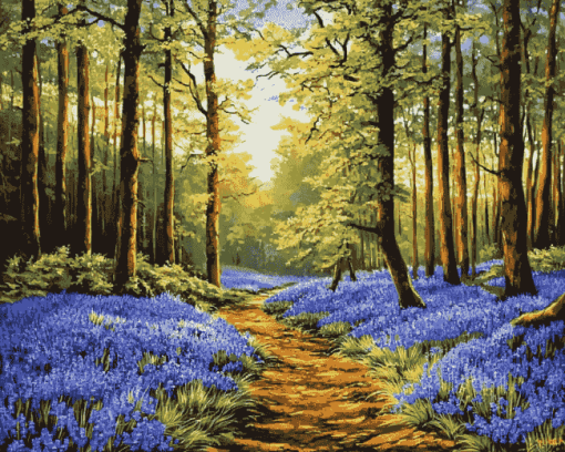 Aesthetic Woodland Bluebell Landscape Diamond Painting