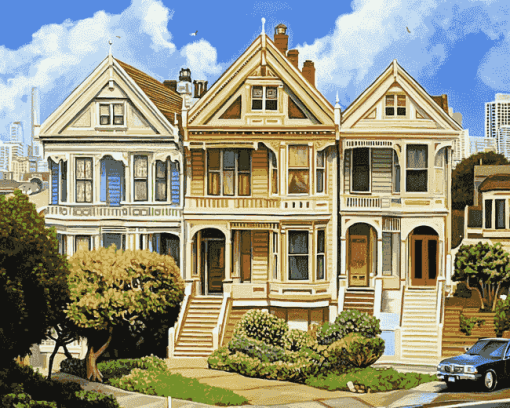 Alamo Square Vintage Homes Diamond Painting